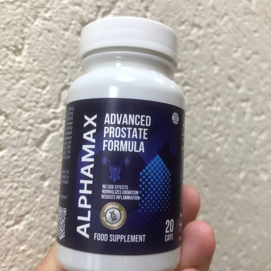 Alphamax — astuccio blu e barattolo